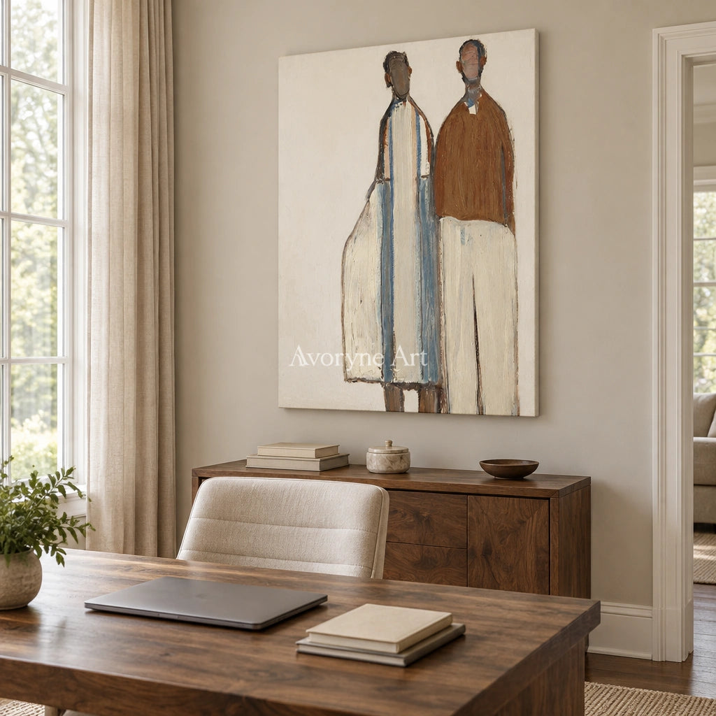 Ivory Gentle Poem: Paired Figure Art — office frameless
