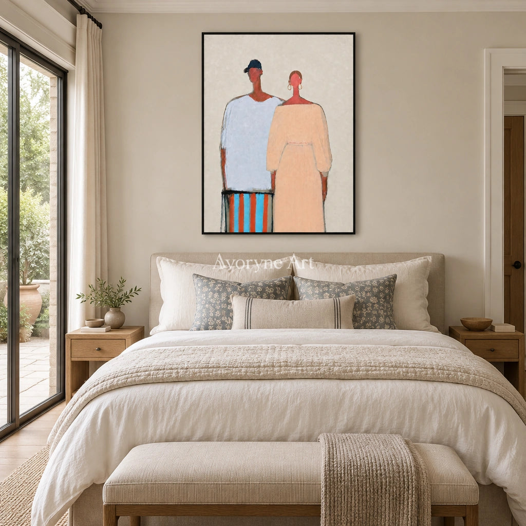 Ivory Amber Rhythm: Paired Figure Art — bedroom black