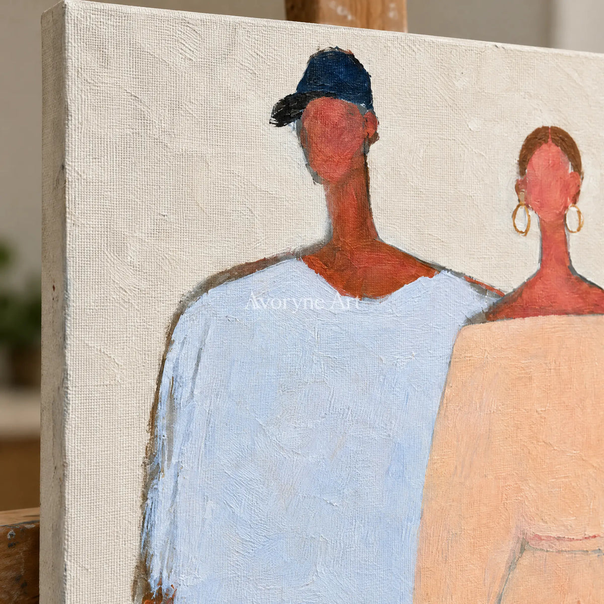 Ivory Amber Rhythm: Paired Figure Art — detail easel
