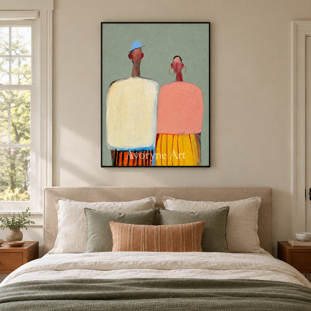 Ivory Amber Echo: Paired Figure Art — bedroom black