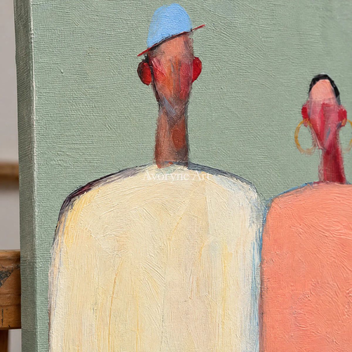 Ivory Amber Echo: Paired Figure Art — detail easel