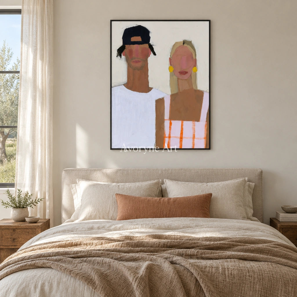 Ivory Amber Trace: Paired Figure Art — bedroom black