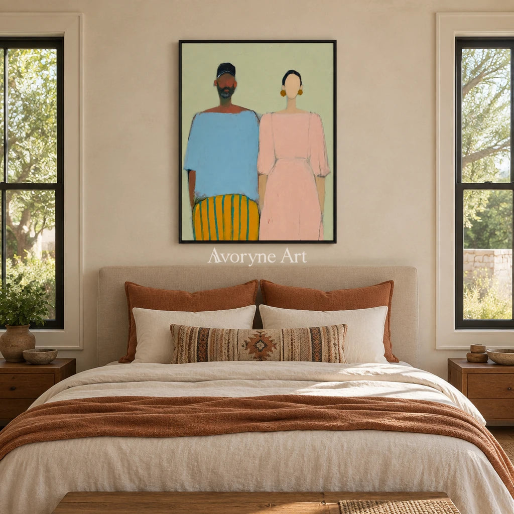 Ivory Amber Drift: Paired Figure Art — bedroom black