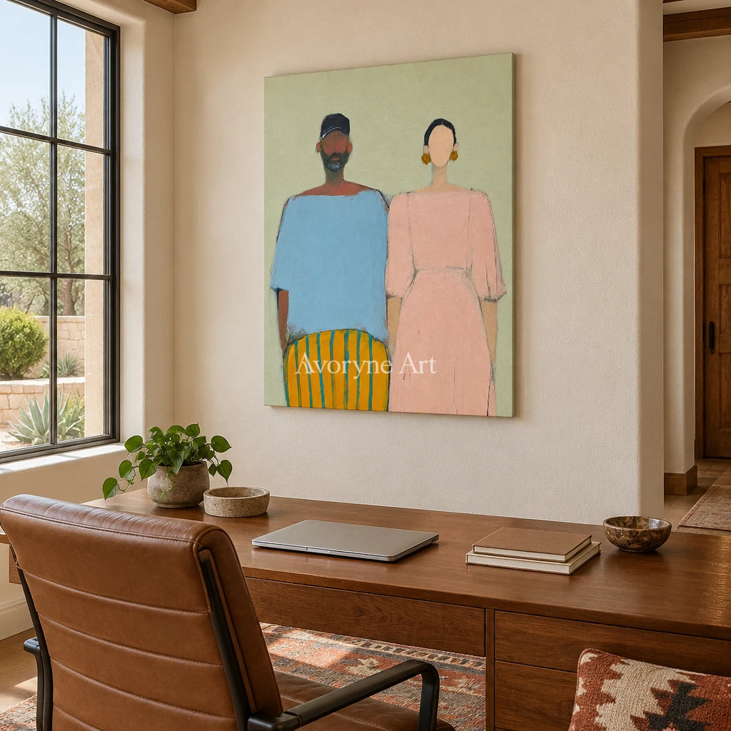 Ivory Amber Drift: Paired Figure Art — office frameless