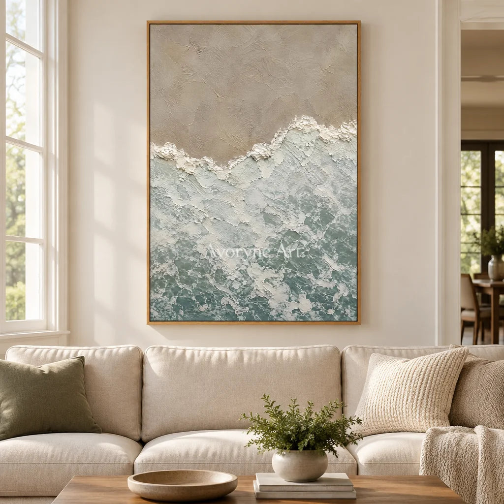 Shoreveil: Pale Blue Coastal Texture Wall Art — villa wood