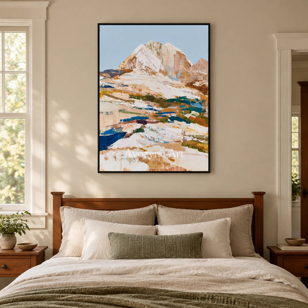 Ivory Gentle Echo: Pale Mountain Art — bedroom black