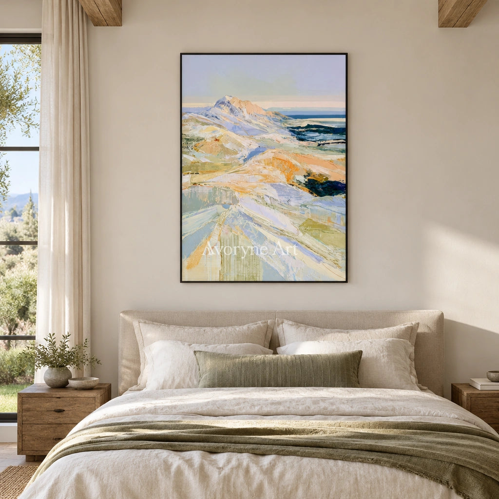 Ivory Gentle Trace: Pale Mountain Art — bedroom black