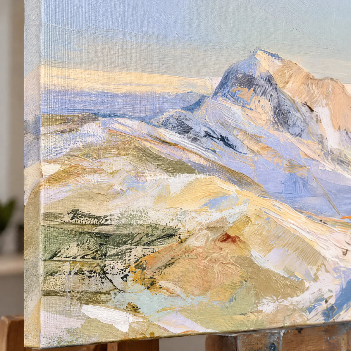 Ivory Gentle Trace: Pale Mountain Art — detail easel