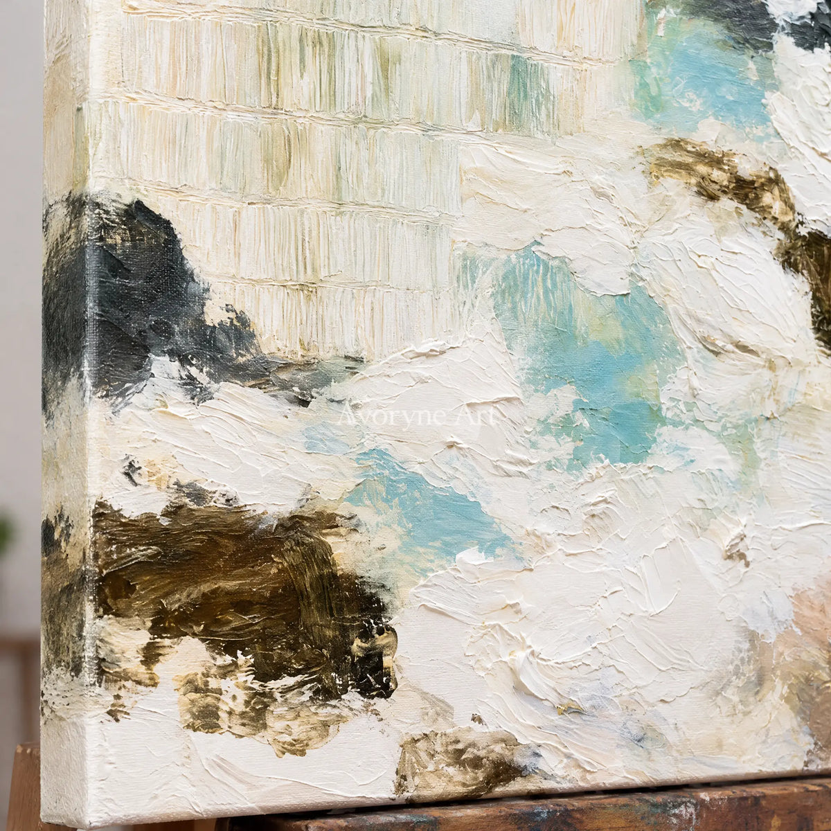 Ivory Winding Drift: Pale Texture Abstract — detail easel