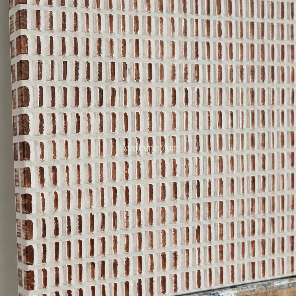Terracotta Register: Panoramic Minimalist Grid Wall Art — detail easel
