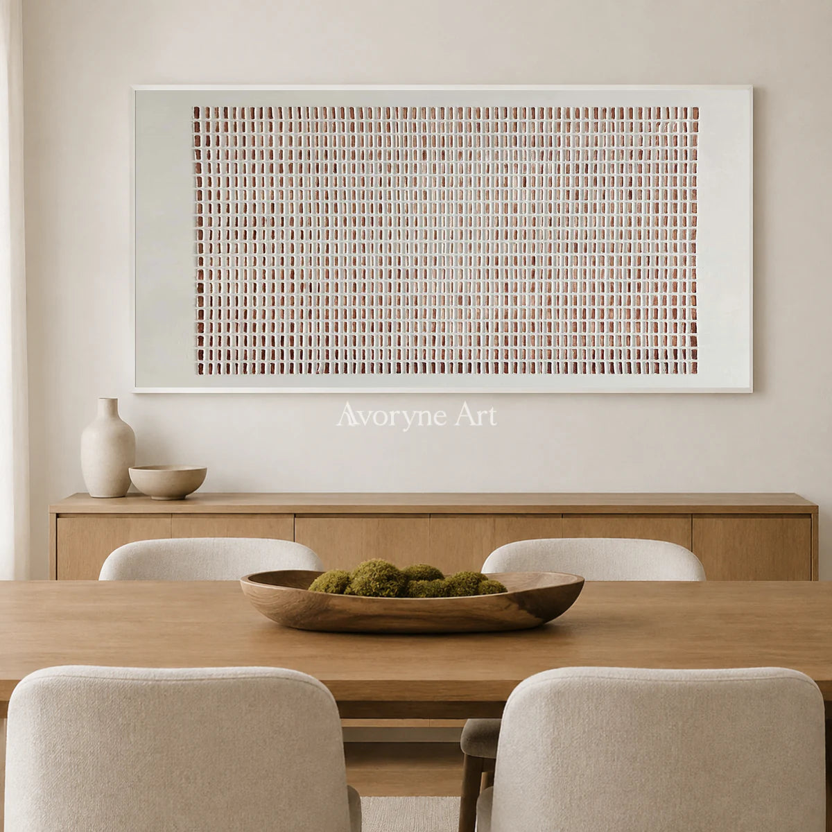 Terracotta Register: Panoramic Minimalist Grid Wall Art — dining white