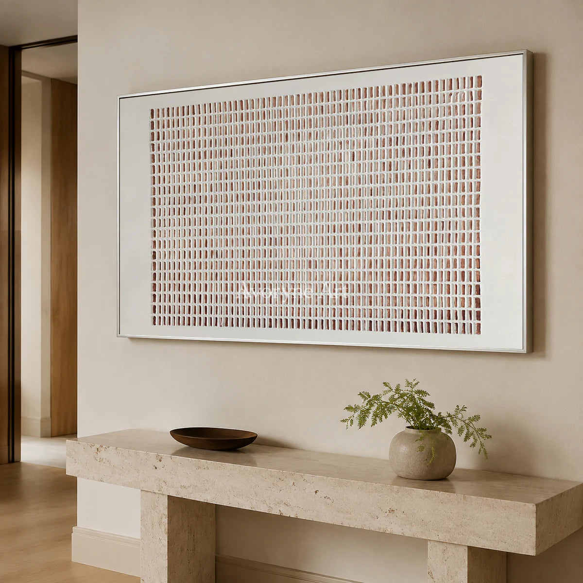 Terracotta Register: Panoramic Minimalist Grid Wall Art — entry silver