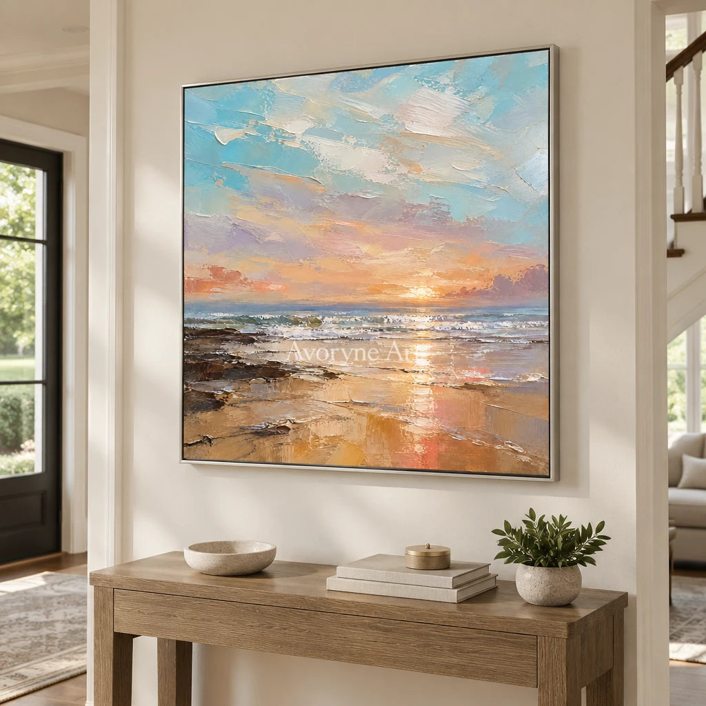 Apricot Evening: Pastel Coastal Sunset Wall Art — entry silver