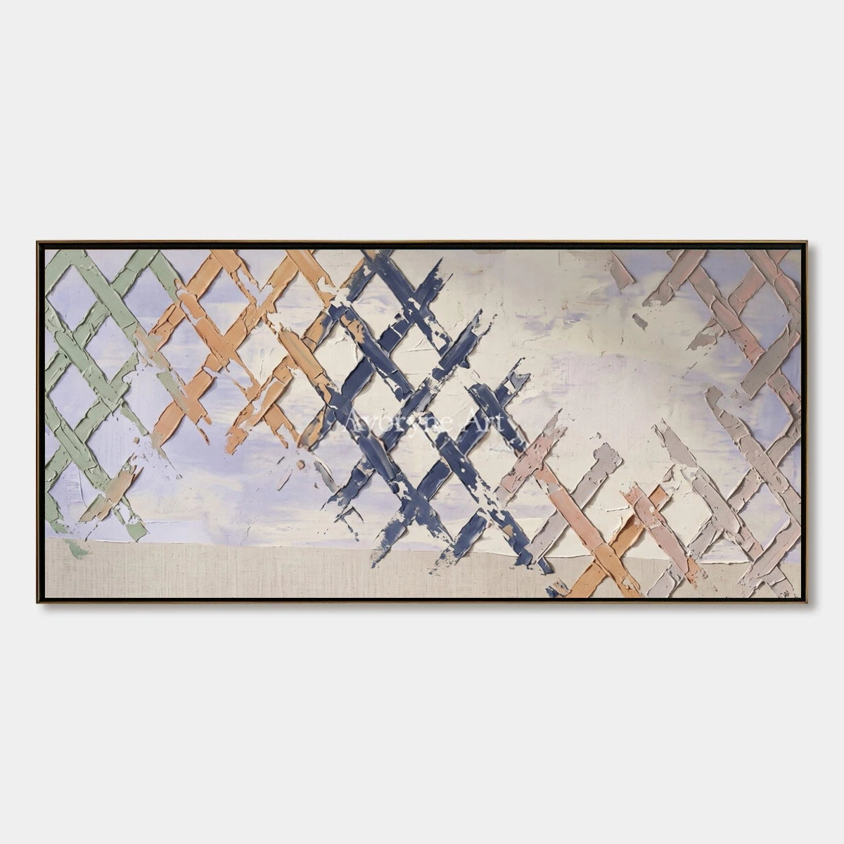 Earthen Memory, hand-painted pastel grid texture wall art by Lin Qiao