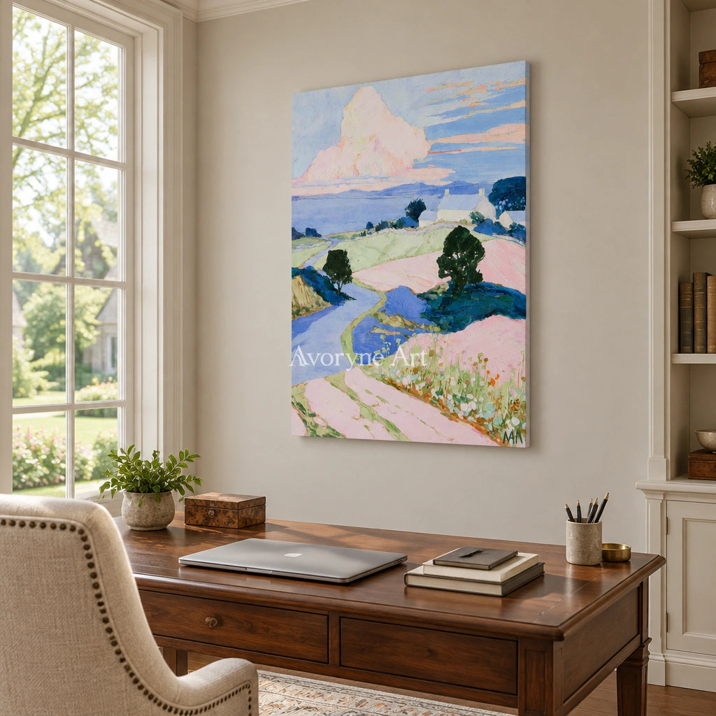 Ivory Open Current: Pastel Hillside Art — office frameless