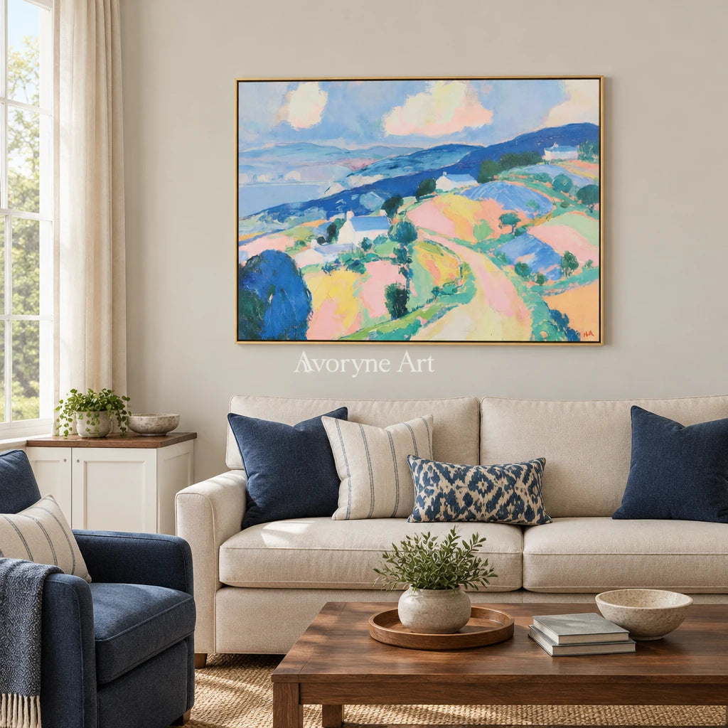 Ivory Open Gesture: Pastel Hillside Art — living gold