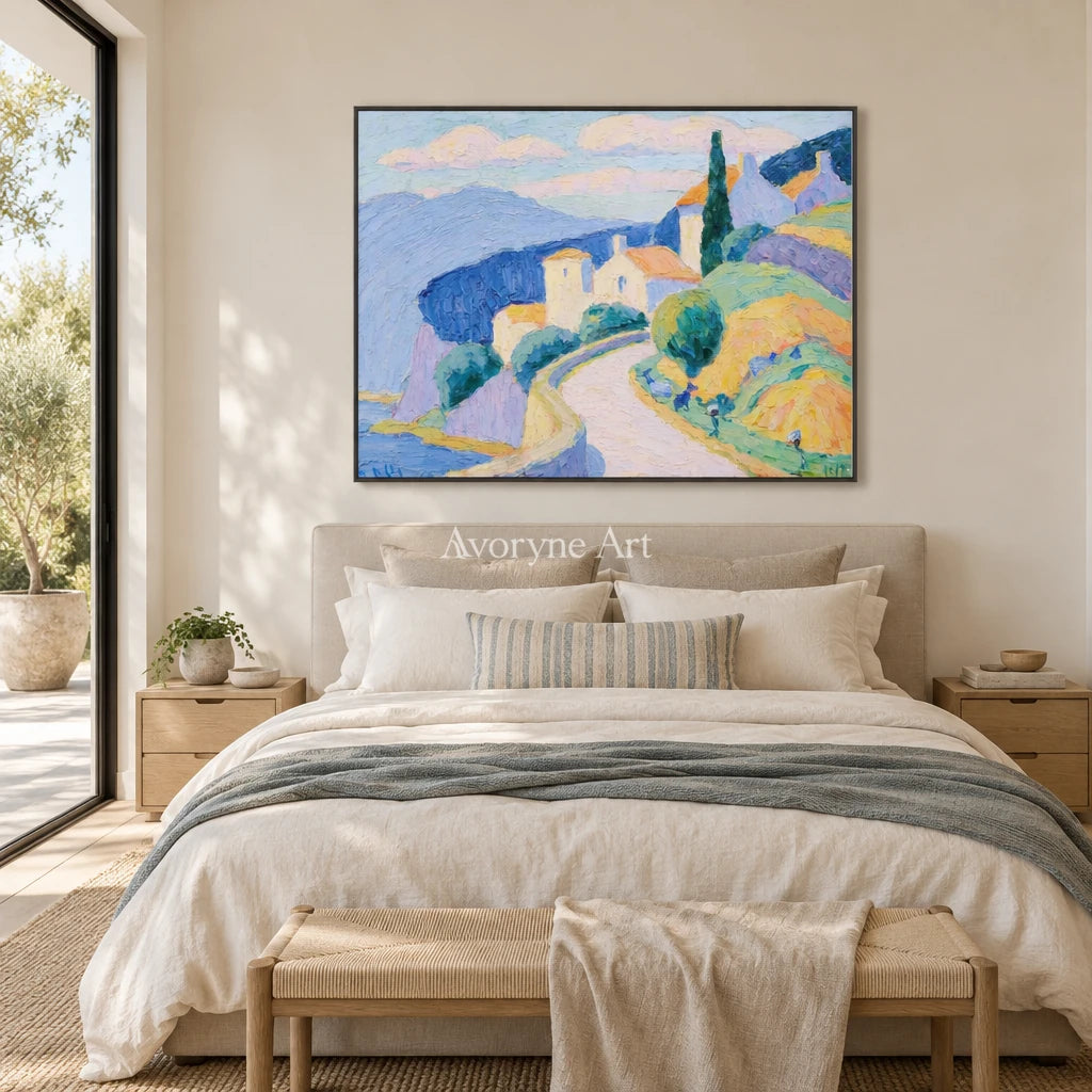 Ivory Open Memory: Pastel Hillside Art — bedroom black