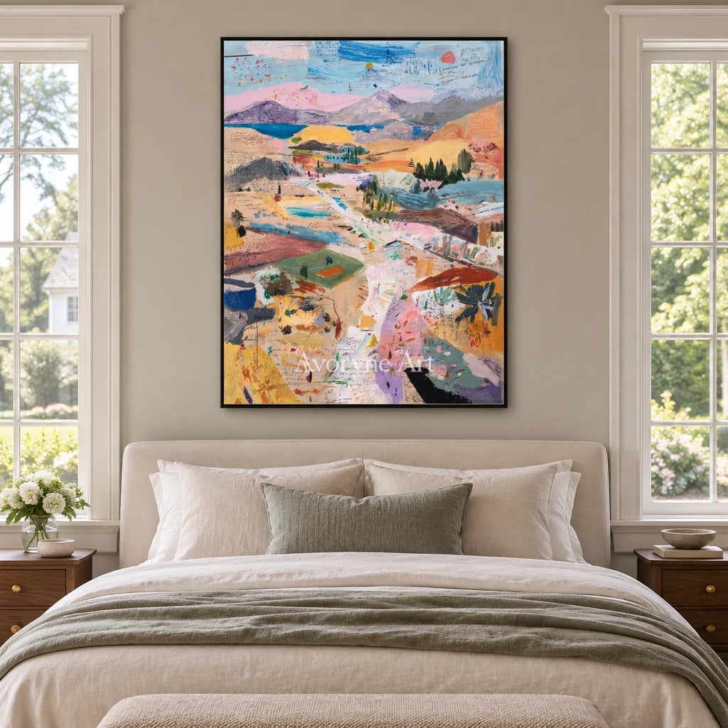 Ivory Distant Drift: Pastel Valley Art — bedroom black