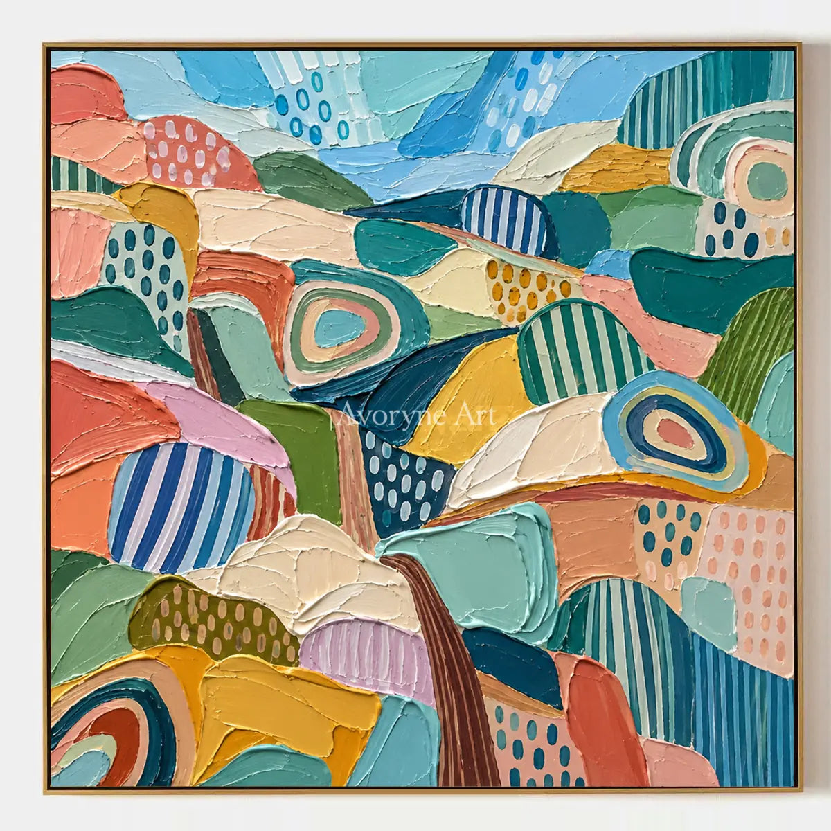 Amber Rhythm, hand-painted patterned field wall art by Diego Morales