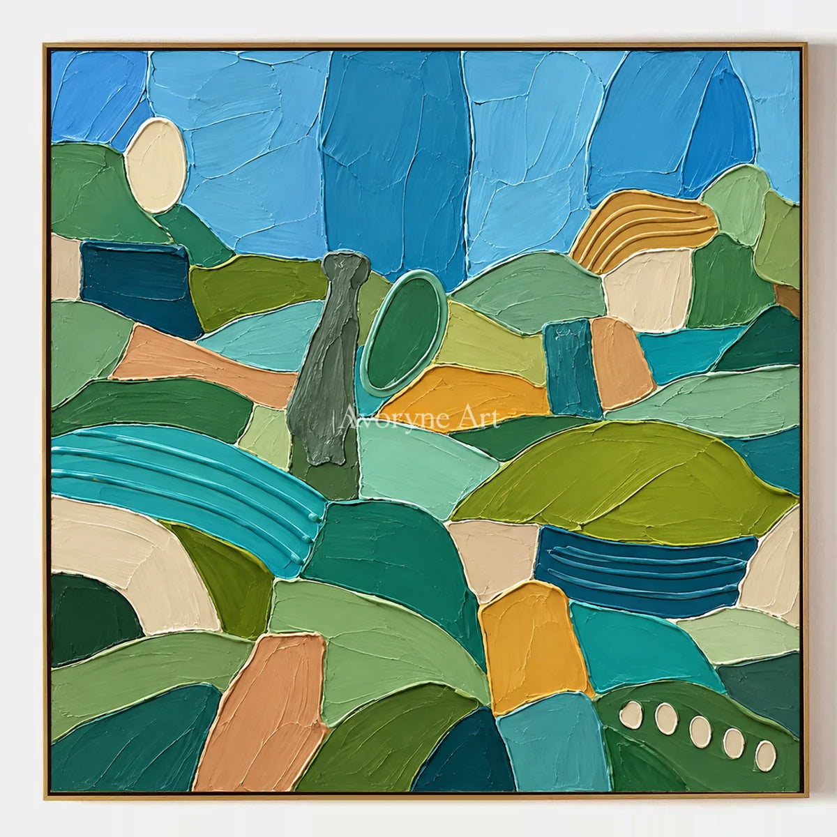 Amber Drift, hand-painted patterned field wall art by Diego Morales