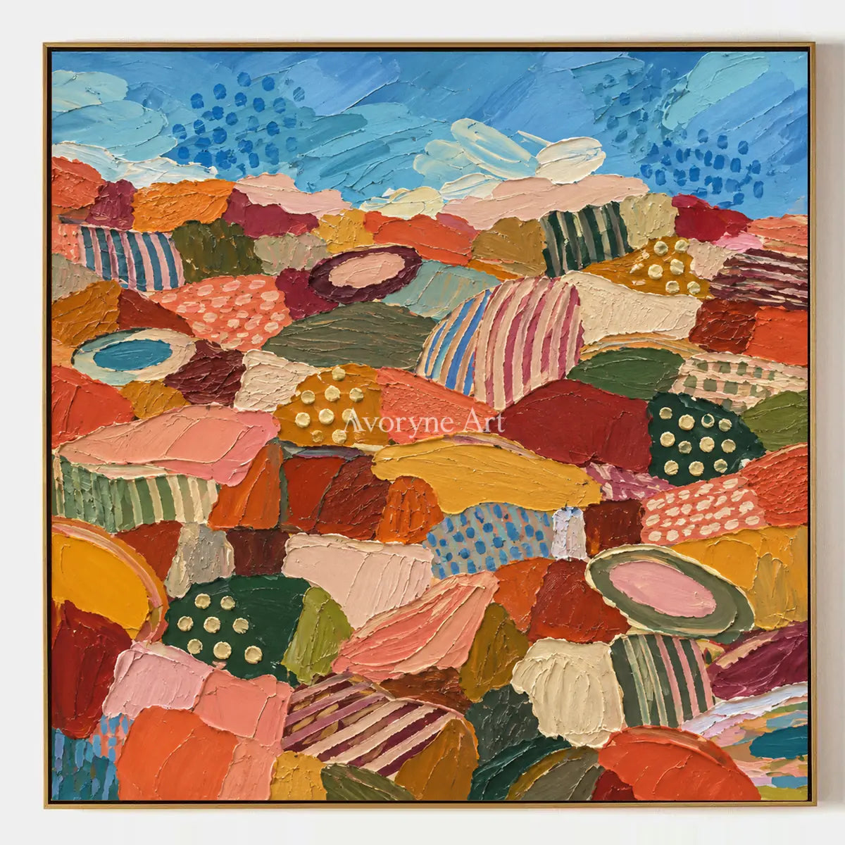 Amber Vista, hand-painted patterned field wall art by Diego Morales