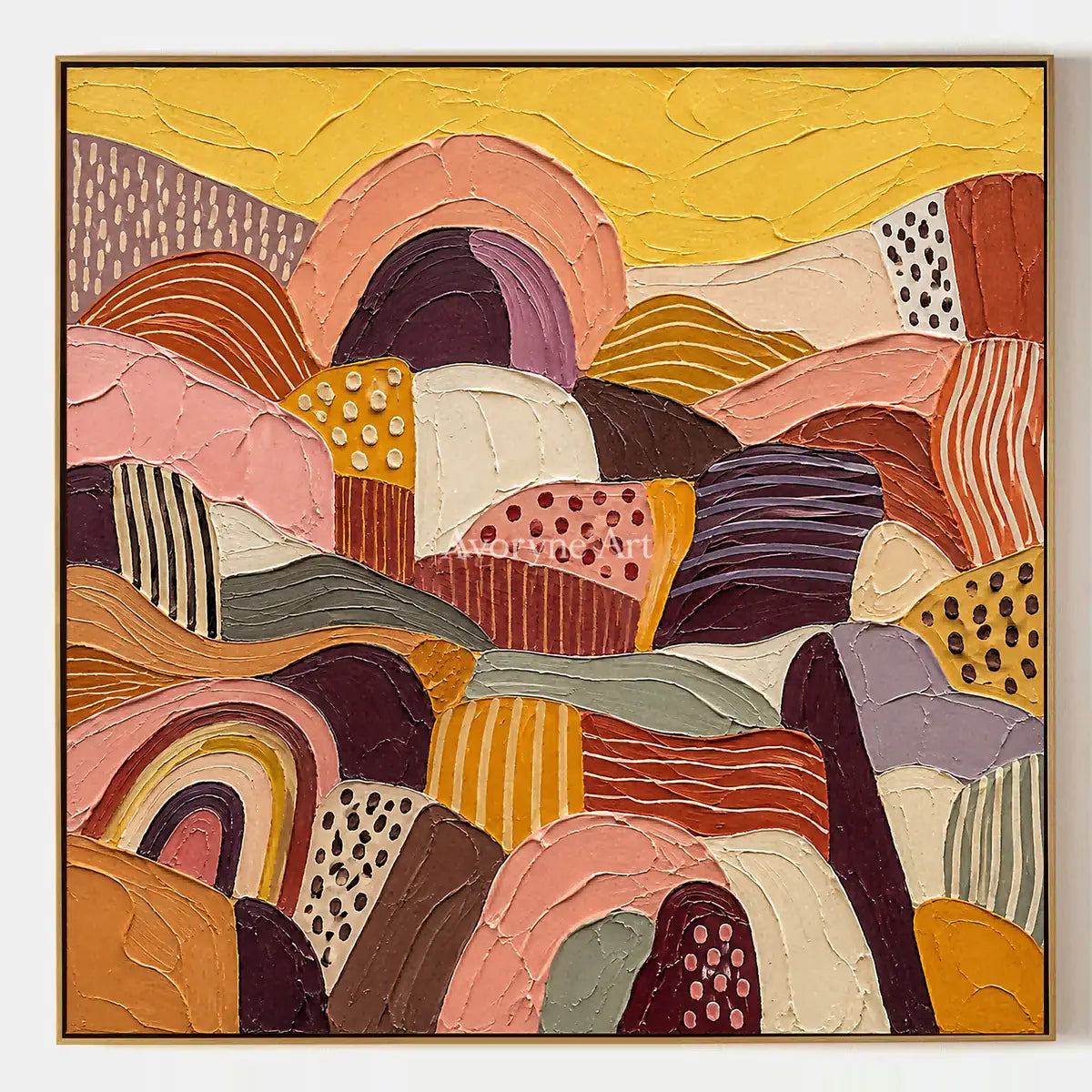 Amber Solace, hand-painted patterned field wall art by Diego Morales