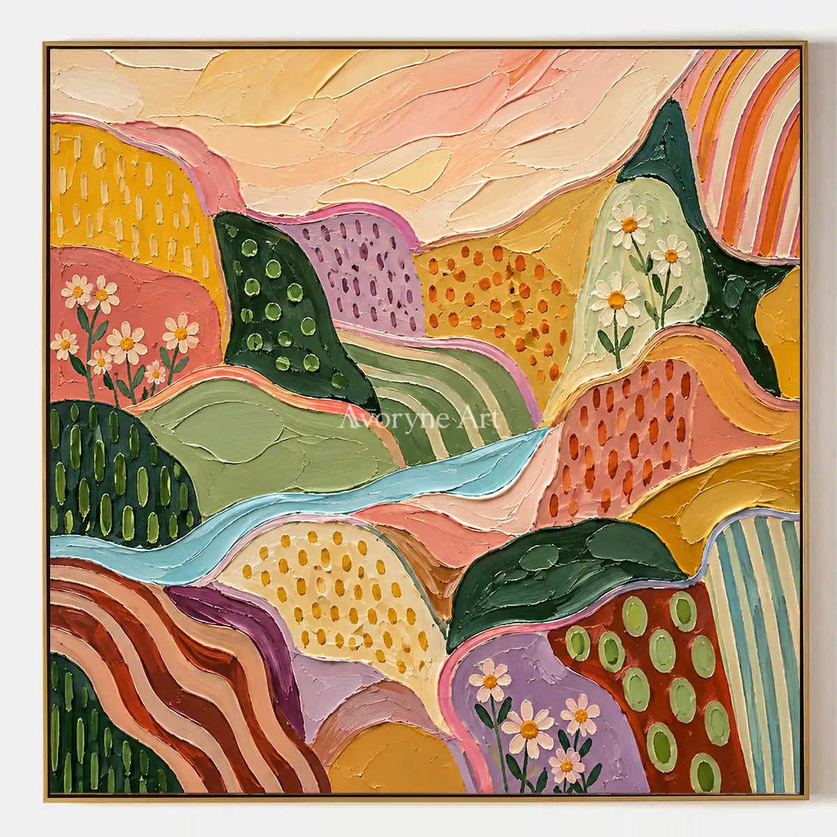 Amber Reverberation, hand-painted patterned field wall art by Diego Morales