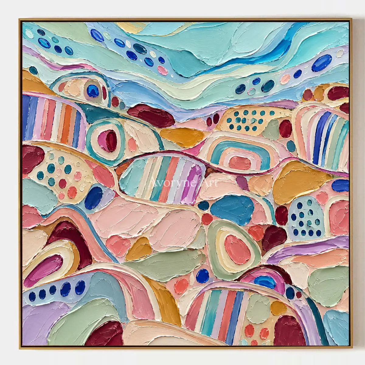 Soft Cadence, hand-painted patterned field wall art by Diego Morales