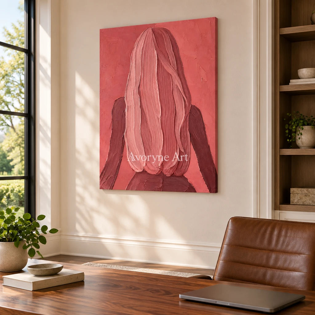 Rose Silhouette: Pink Female Figure Wall Art — office frameless