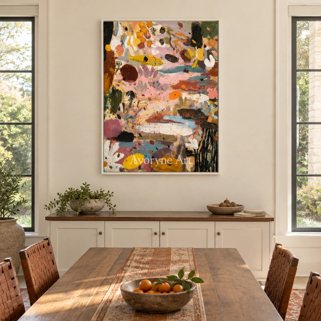 Ivory Distant Verse: Pink Organic Pattern — dining white