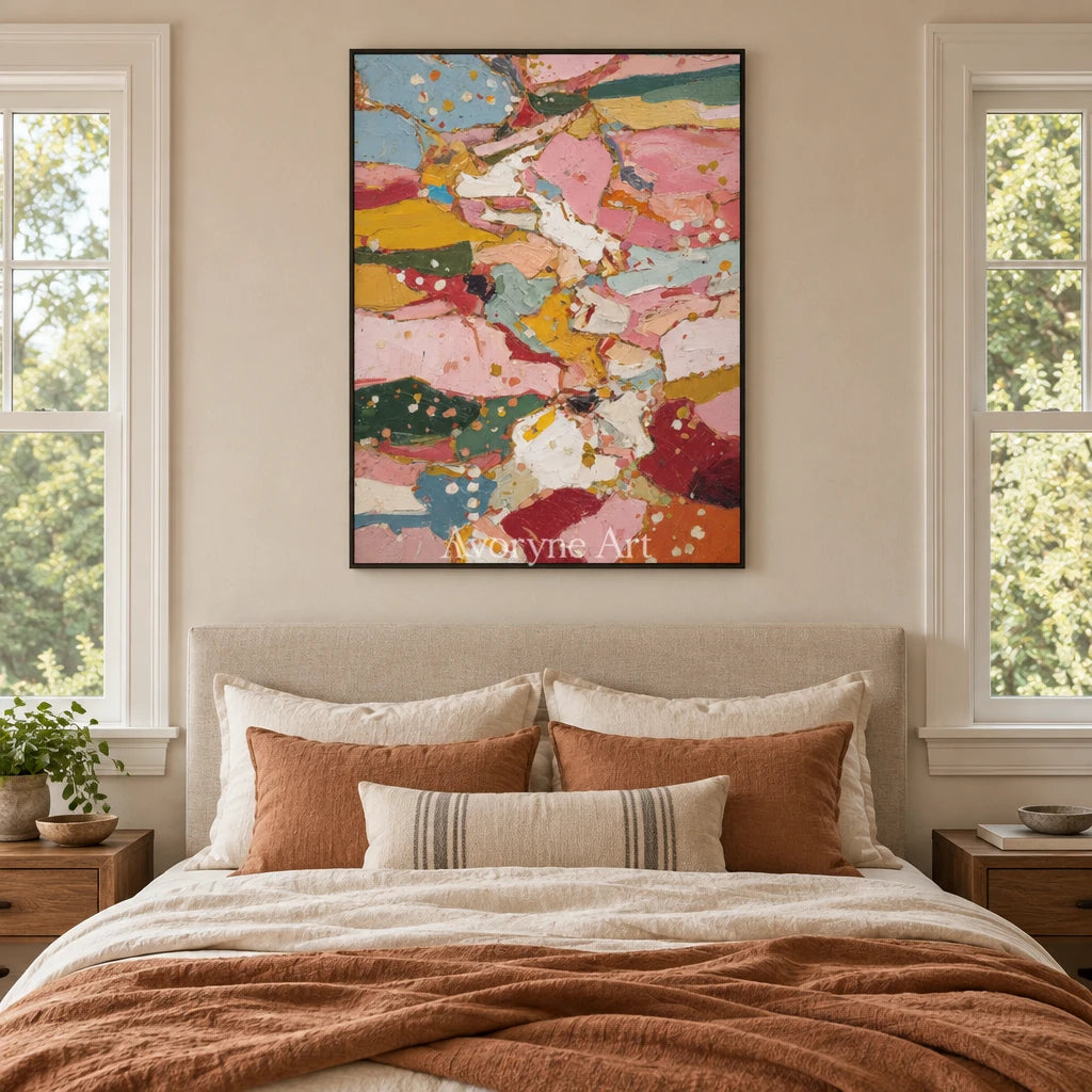 Ivory Distant Poem: Pink Patch Abstract — bedroom black