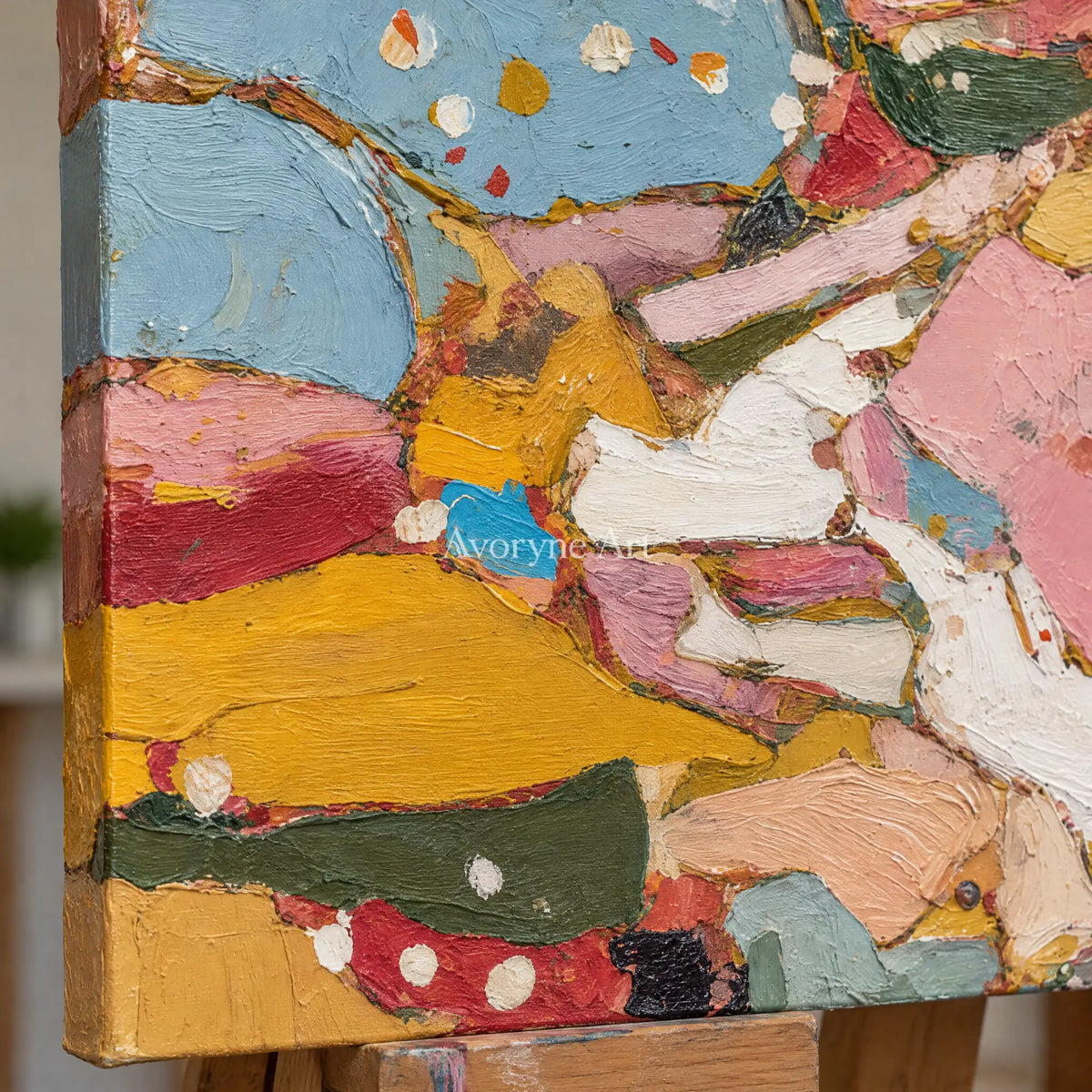 Ivory Distant Poem: Pink Patch Abstract — detail easel