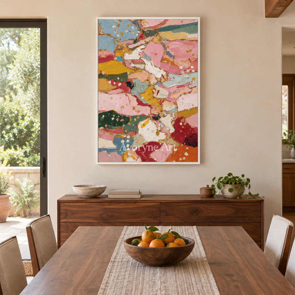 Ivory Distant Poem: Pink Patch Abstract — dining white