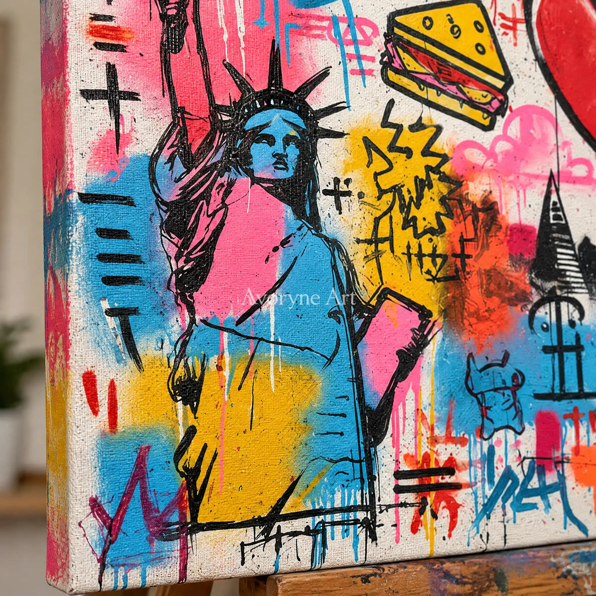Ivory Open Meadow: Pink Symbol Graffiti — detail easel
