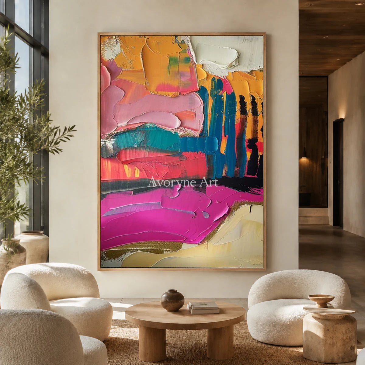 Rose Momentum: Pink Textured Colorful Abstract Wall Art — hotel wood