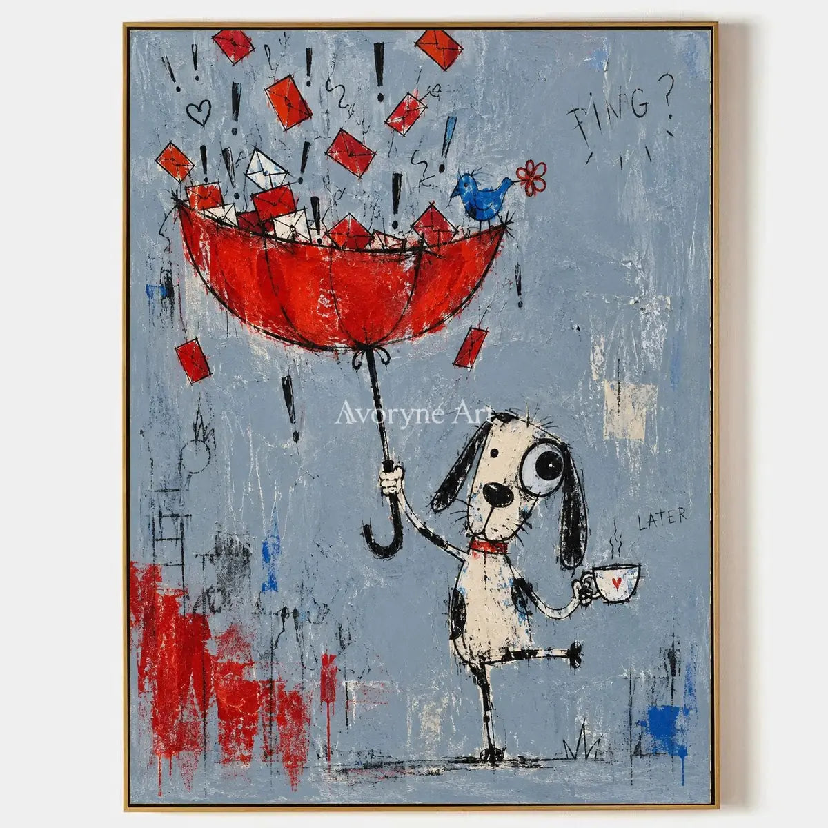 Distant Interval, hand-painted playful character wall art by Jeroen van der Meer