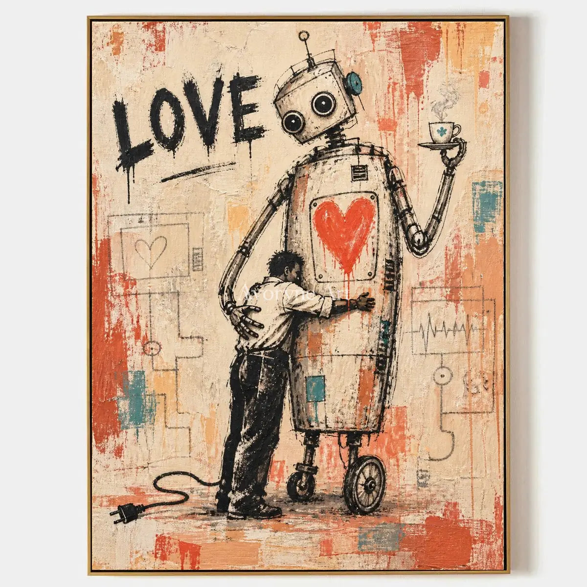 Distant Gesture, hand-painted playful character wall art by Jeroen van der Meer