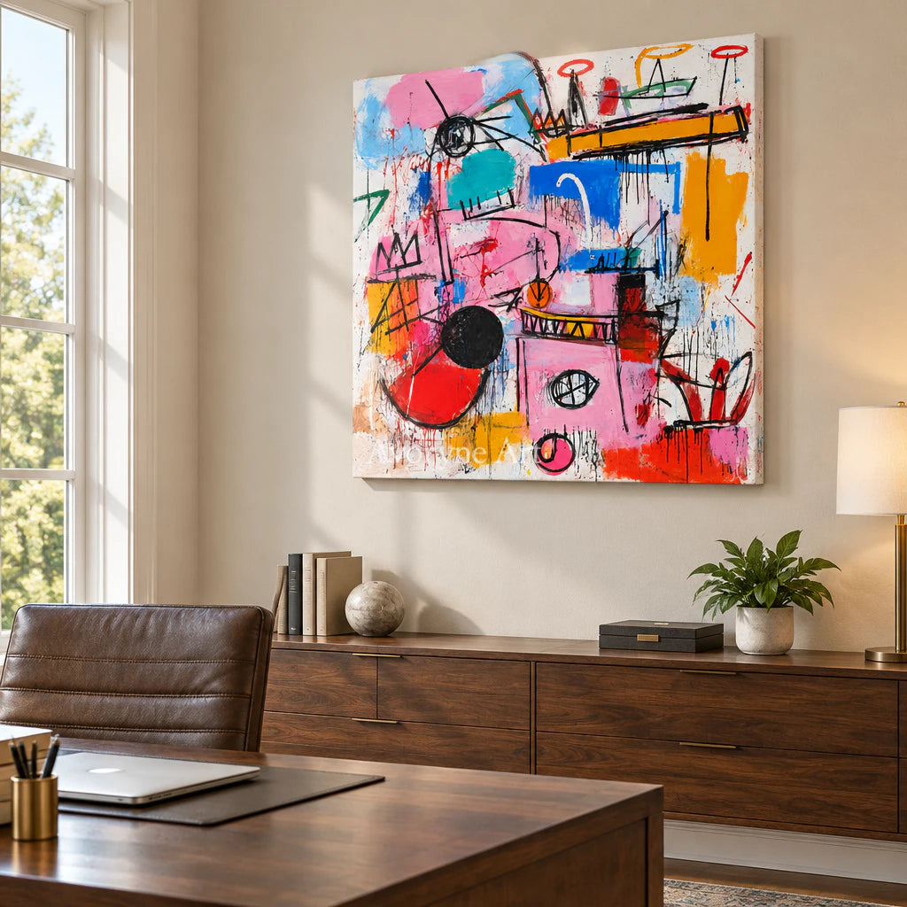 Chromatic Play: Pop Colorful Graffiti Faces Wall Art — office frameless