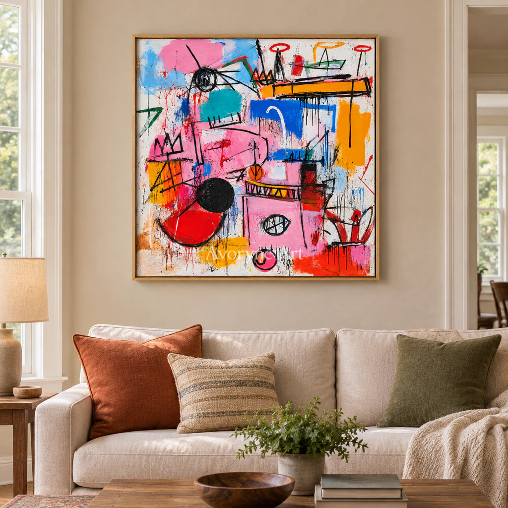 Chromatic Play: Pop Colorful Graffiti Faces Wall Art — villa wood