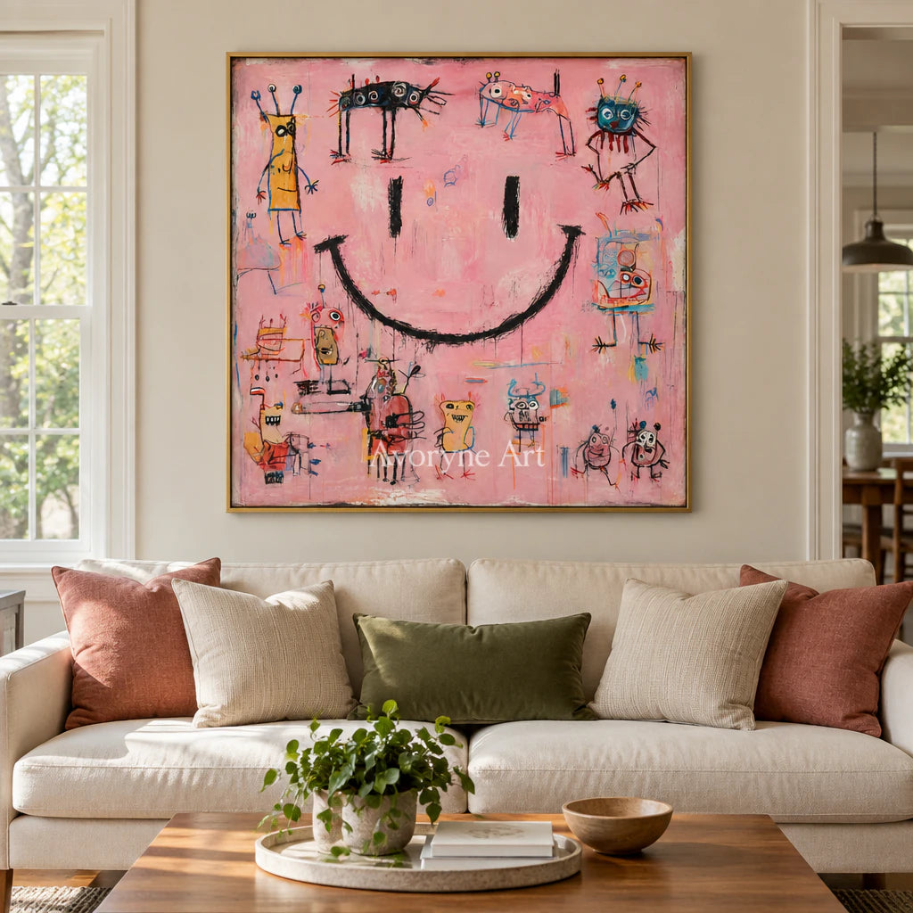 Pink Mischief: Pop Colorful Smiley Graffiti Wall Art — living gold