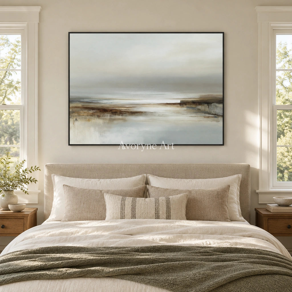 Ivory Distant Solace: Quiet Shore Art — bedroom black