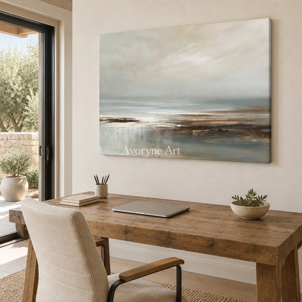 Ivory Distant Sonata: Quiet Shore Art — office frameless