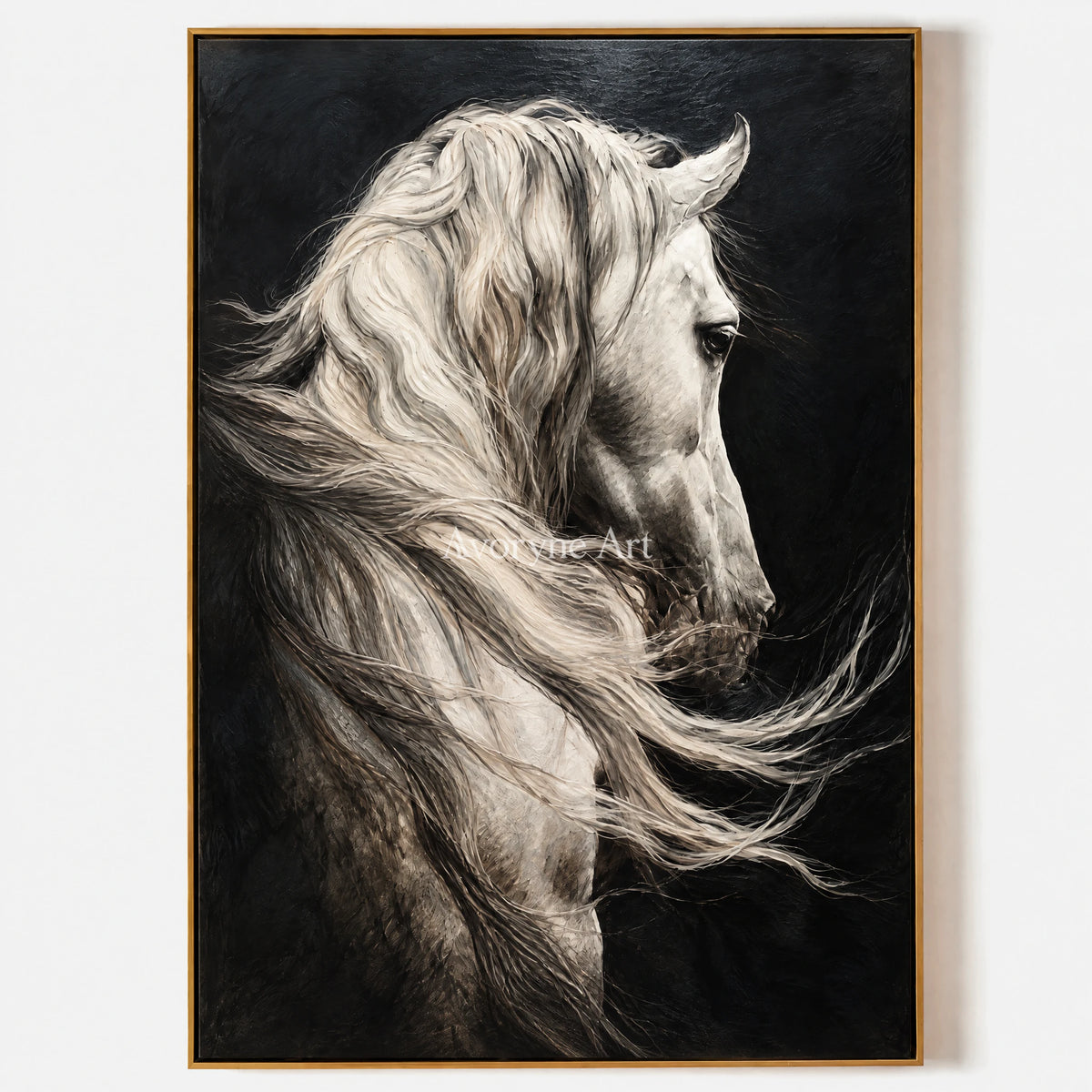 Silver Mane: Realistic Contemporary White Horse Wall Art — primary