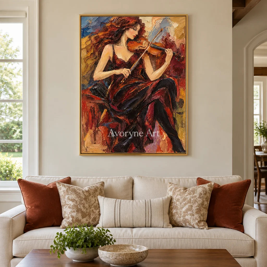 Ember Sonata: Red Violinist Portrait Wall Art — living gold