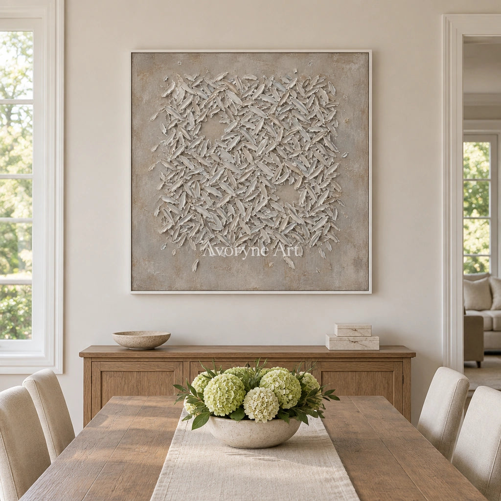 Amber Passage relief mosaic wall art with a white frame in a dining room