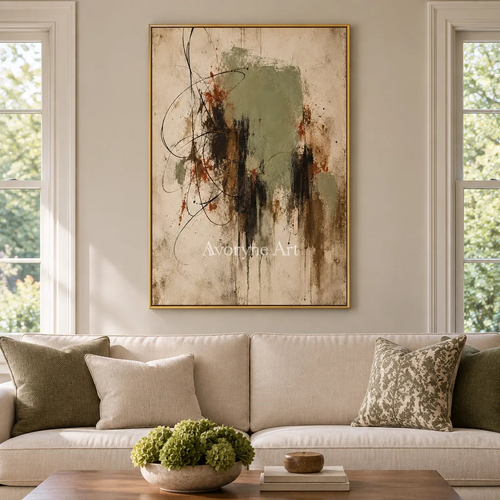 Aster Drift: Sage Abstract Art — living gold