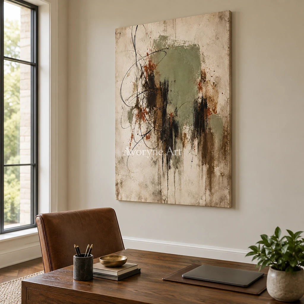 Aster Drift: Sage Abstract Art — office frameless