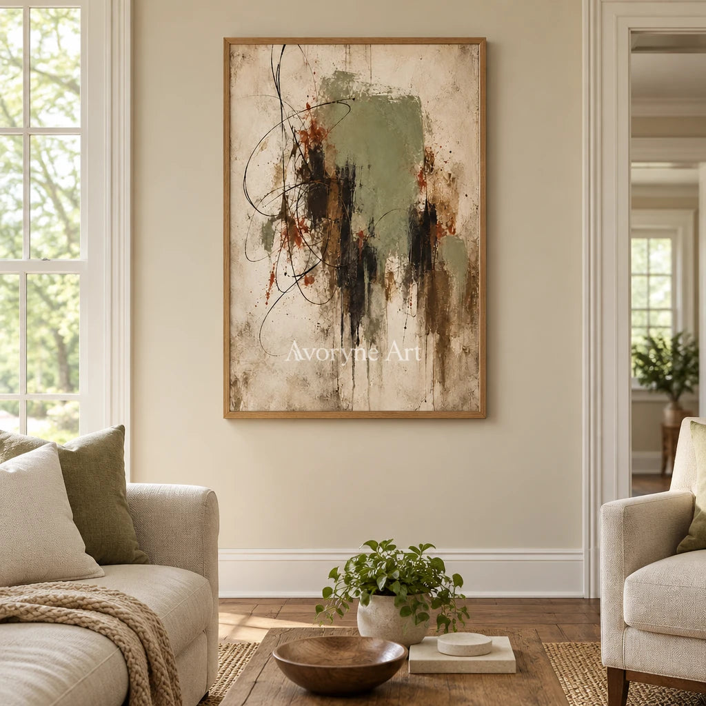 Aster Drift: Sage Abstract Art — villa wood