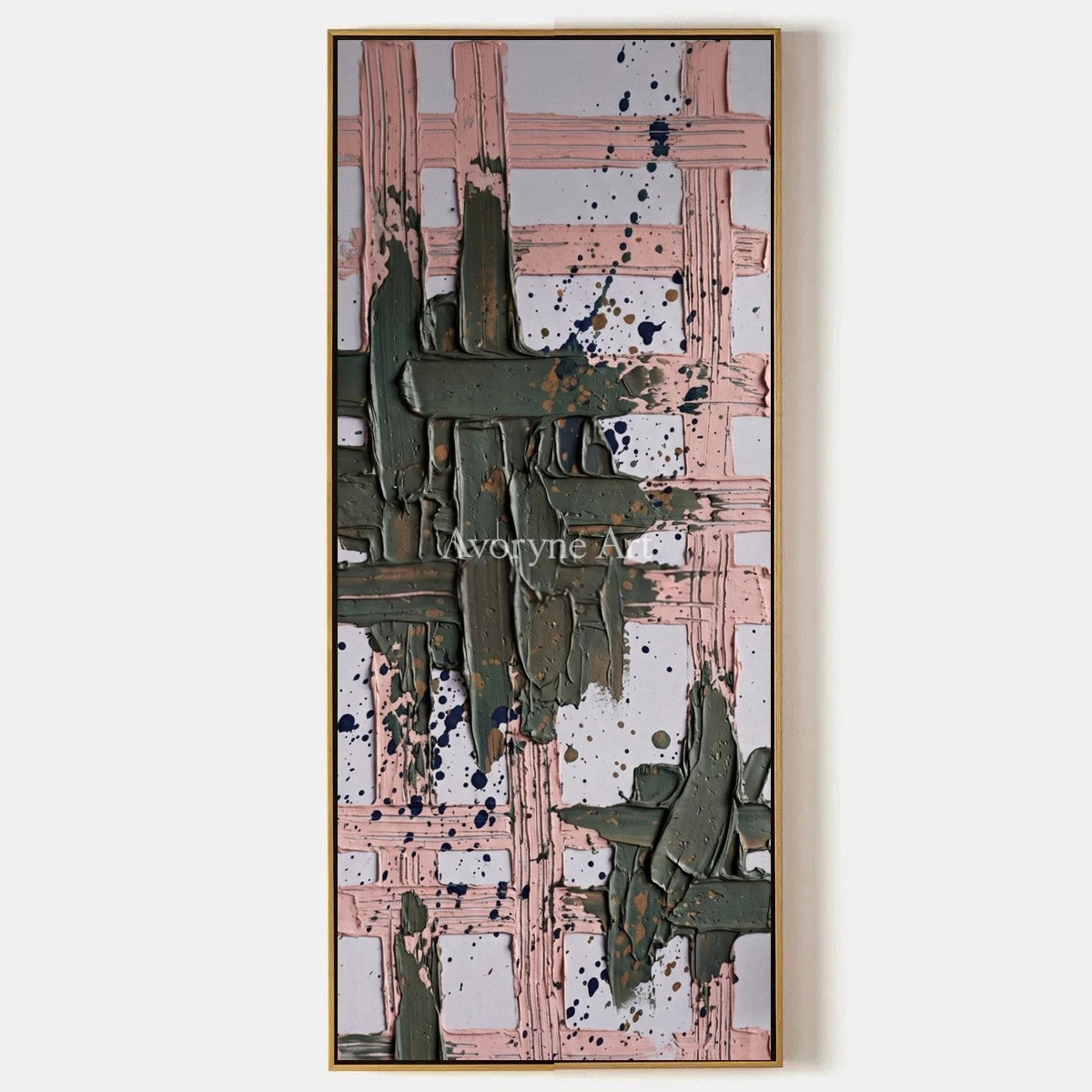 Weathered Memory, hand-painted sage earth grid wall art by Lin Qiao