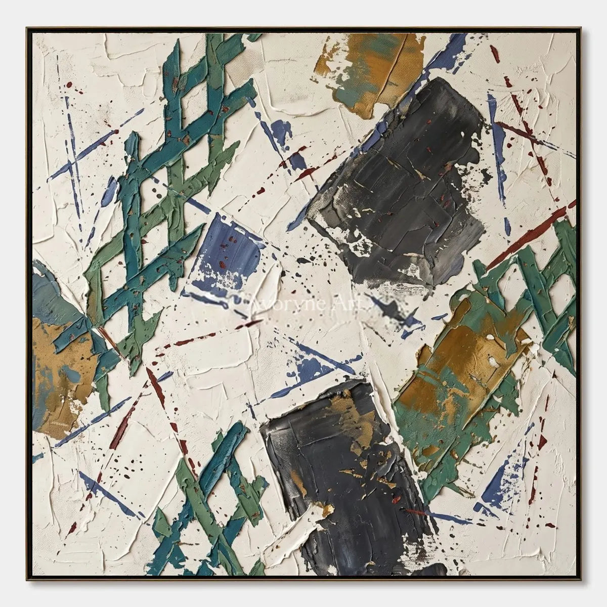 Earthen Echo, hand-painted sage earth grid wall art by Lin Qiao
